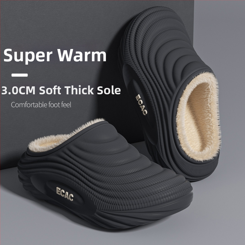 Vyrinės vandeniui atsparios medvilninės šlepetės - vidaus naudojimui, neslystančios, bekvapės, šilta velveto įdaila, EVA padas