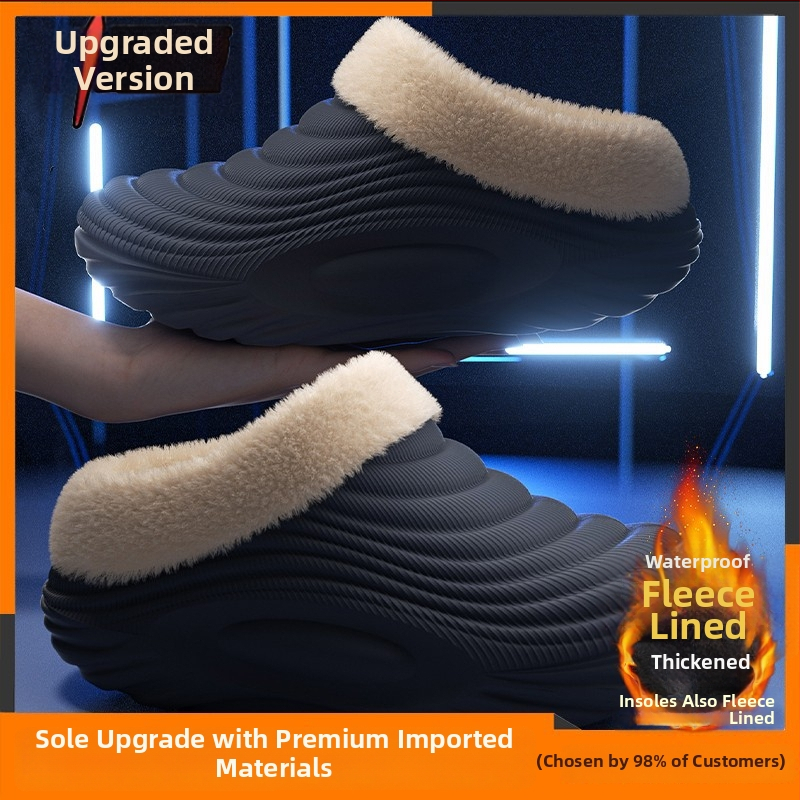 Vyrinės vandeniui atsparios medvilninės šlepetės - vidaus naudojimui, neslystančios, bekvapės, šilta velveto įdaila, EVA padas