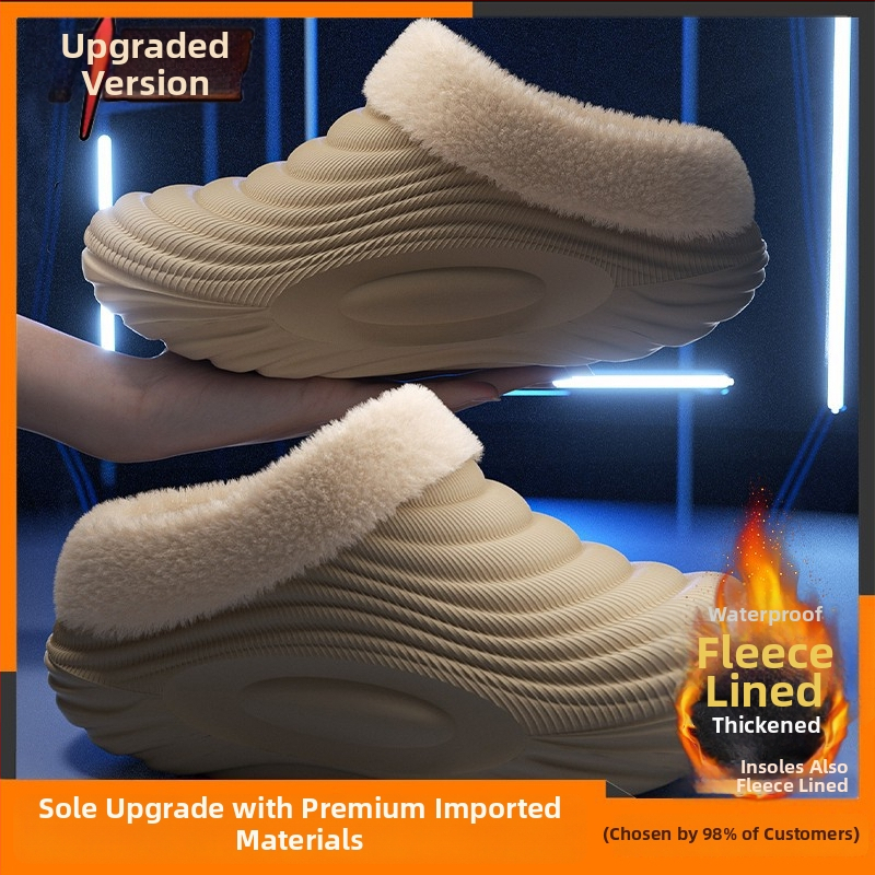 Vyrinės vandeniui atsparios medvilninės šlepetės - vidaus naudojimui, neslystančios, bekvapės, šilta velveto įdaila, EVA padas