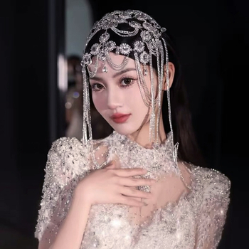 Accesorii pentru păr de mireasă, aliaj, stil prințesă cu plasă, lanț de păr cu ciucuri, placare electroplatină, ambalat în cutie, ambalare individuală