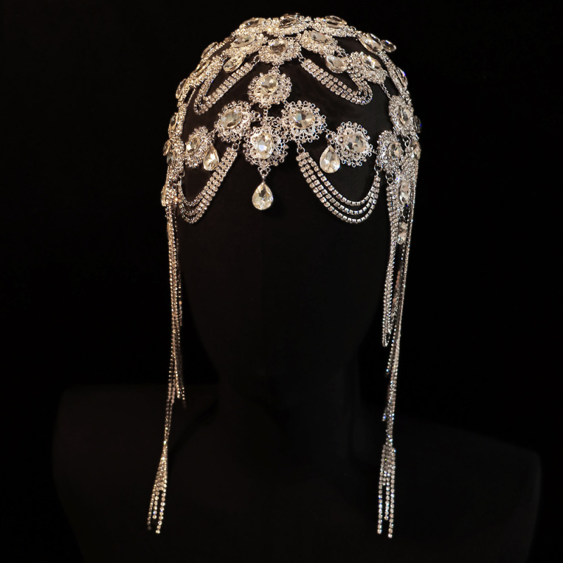 Accesorii pentru păr de mireasă, aliaj, stil prințesă cu plasă, lanț de păr cu ciucuri, placare electroplatină, ambalat în cutie, ambalare individuală