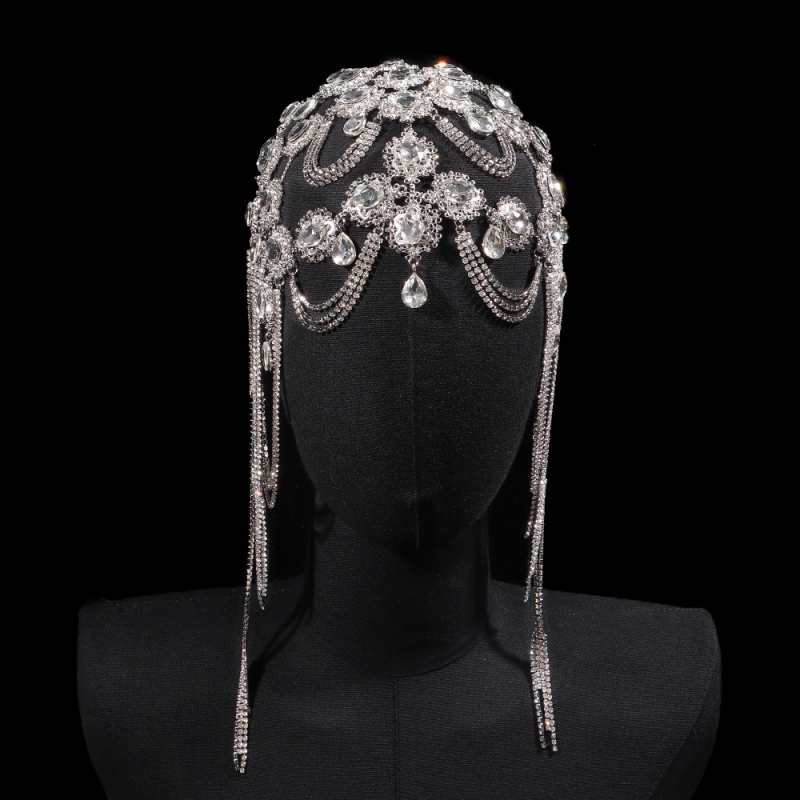 Accesorii pentru păr de mireasă, aliaj, stil prințesă cu plasă, lanț de păr cu ciucuri, placare electroplatină, ambalat în cutie, ambalare individuală