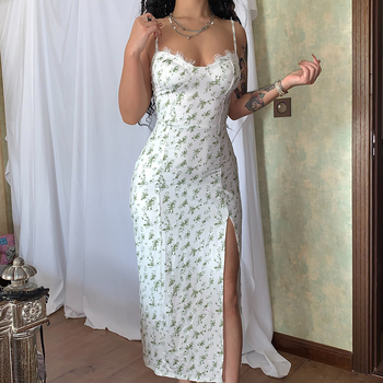 Haljina s floralnim printom, trakama, bez rukava, midi duljine, A-linijski kroj, milk silk tkanina