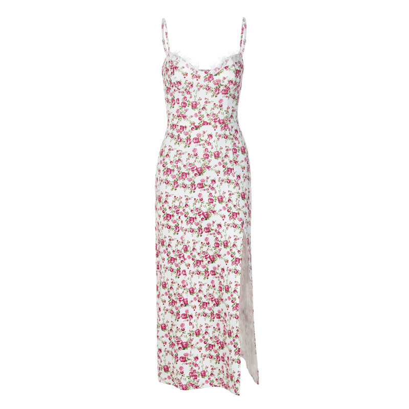 Haljina s floralnim printom, trakama, bez rukava, midi duljine, A-linijski kroj, milk silk tkanina