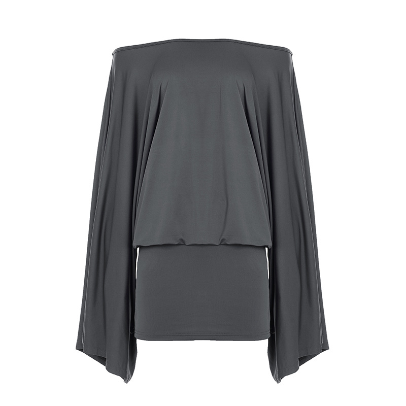 Bodycon haljina s otvorenim ramenima, batwing rukavi, Milk Silk tkanina, mješavina poliestera i spandexa