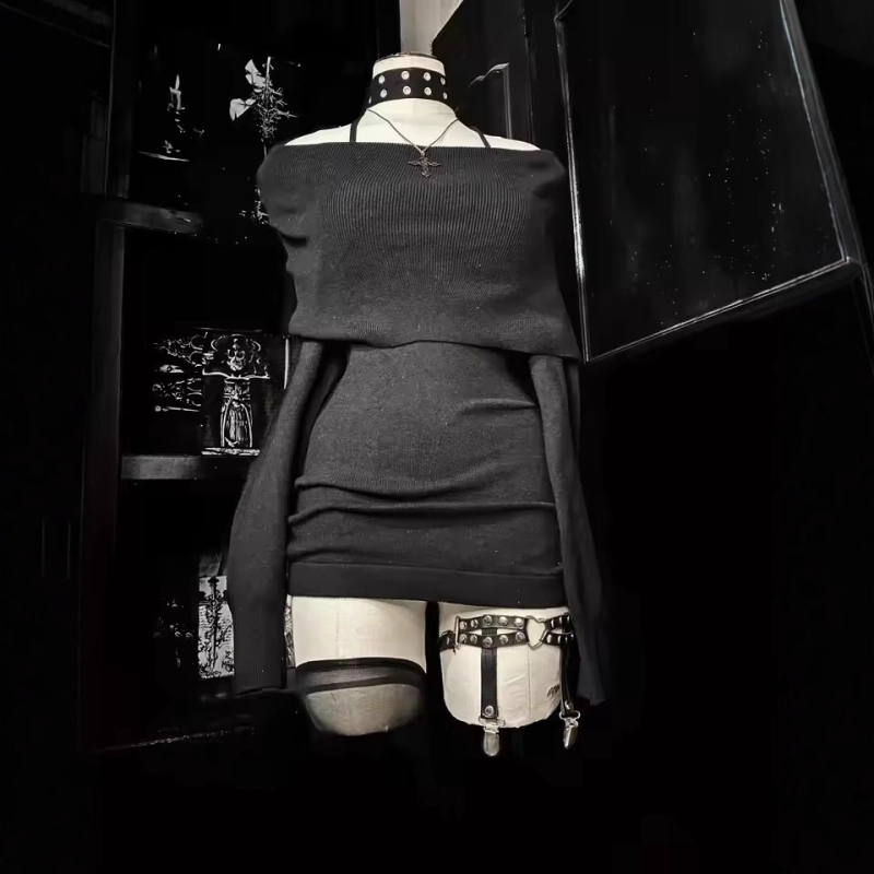 Haljina s jednim ramenom, uski Bodycon kroj, dugi rukavi, elastičan struk, ribasti poliester materijal
