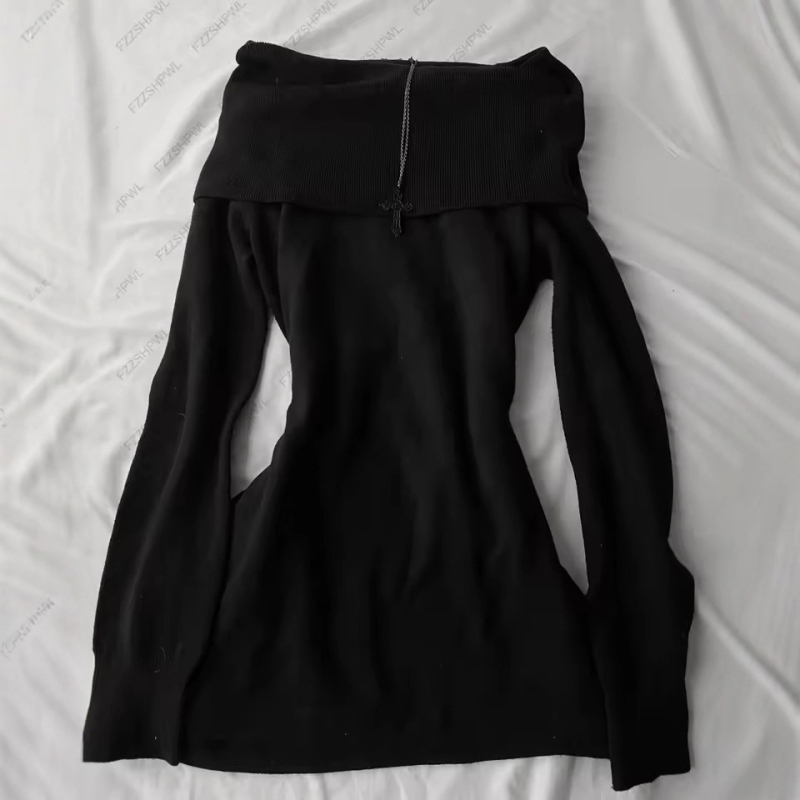 Haljina s jednim ramenom, uski Bodycon kroj, dugi rukavi, elastičan struk, ribasti poliester materijal