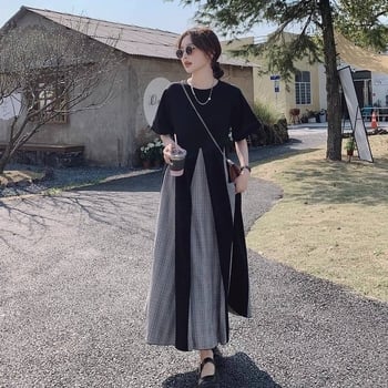 Haljina za plus veličinu u Hepburn stilu, francuski stil, ljetni panelni šavovi, lažni dvodijelni dizajn, slobodan struk, duga široka suknja