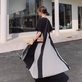 Haljina za plus veličinu u Hepburn stilu, francuski stil, ljetni panelni šavovi, lažni dvodijelni dizajn, slobodan struk, duga široka suknja