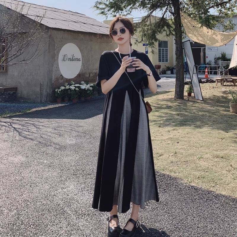Haljina za plus veličinu u Hepburn stilu, francuski stil, ljetni panelni šavovi, lažni dvodijelni dizajn, slobodan struk, duga široka suknja