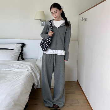 Notika ženski komplet dukseva i hlača - japansko-korejski stil, pamuk-vuna smjesa, zima 2025