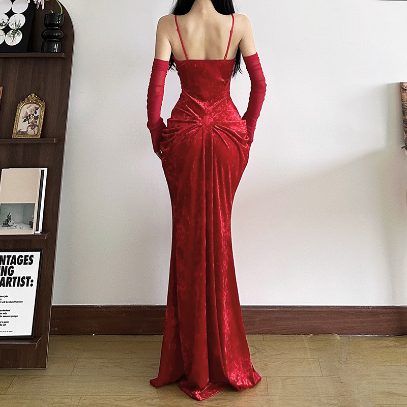 Női váll nélküli ruhar V-nyakkal, magas derék, hosszú A-vonalú ruha, egyszínű poliészter és elasztán