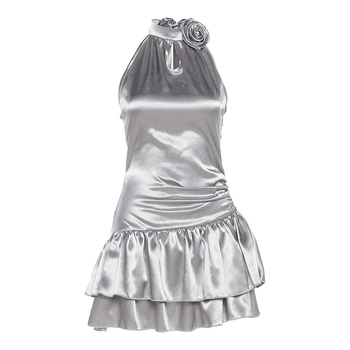 Ruha – halternek nyakú, ujj nélküli, magas derék, fodros szegély, poliészter + elasztán