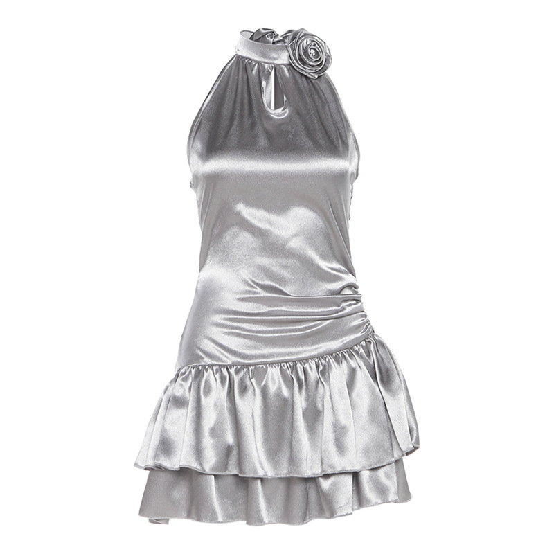 Ruha – halternek nyakú, ujj nélküli, magas derék, fodros szegély, poliészter + elasztán