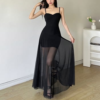 Дамска рокля без презрамки със право деколте, полиестер с еластан, висока талия, кройка A-line, дълга