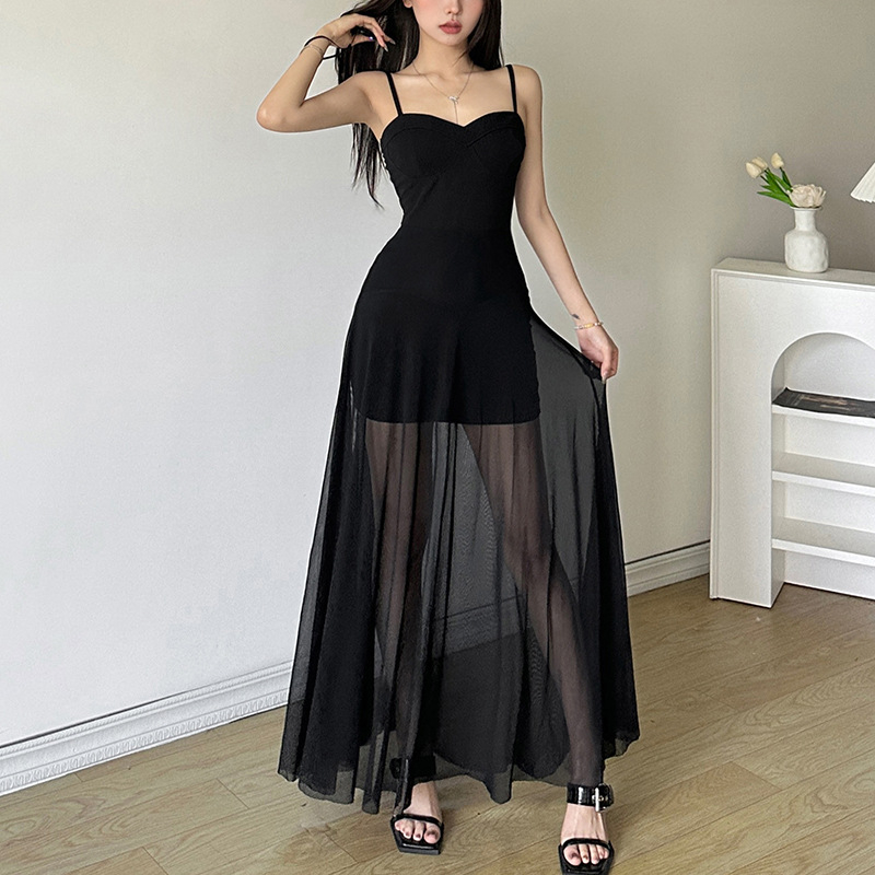 Дамска рокля без презрамки със право деколте, полиестер с еластан, висока талия, кройка A-line, дълга