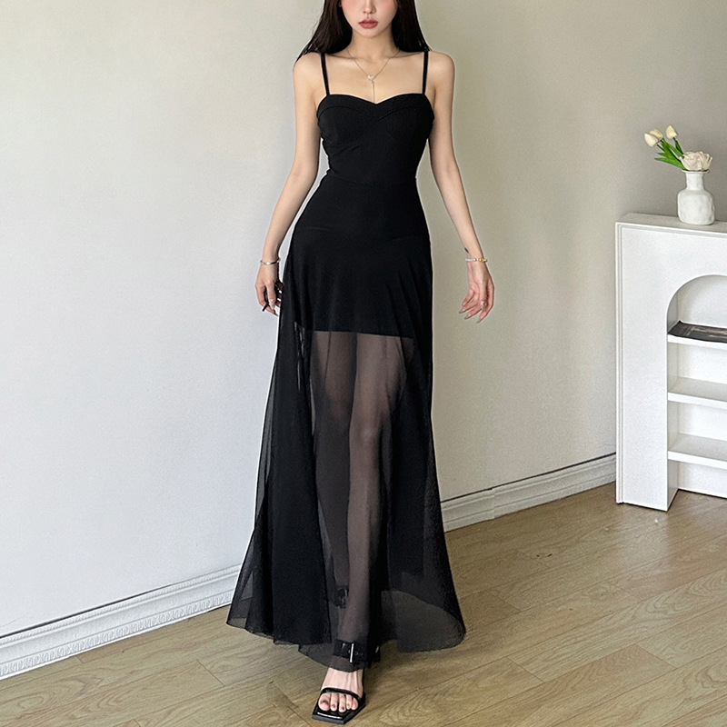 Дамска рокля без презрамки със право деколте, полиестер с еластан, висока талия, кройка A-line, дълга