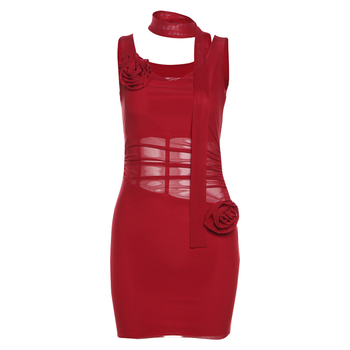 Ruha - V-nyakú, ujjatlan, magas derekú, A-vonalú, rövid hossz; poliészter/elasztán anyag; utcai hipster stílus; Tavasz 2024.