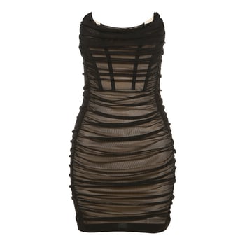 Haljina – bez rukava, off-shoulder, plisirana, A-linija kroja, visok pas, poliester s elastanom