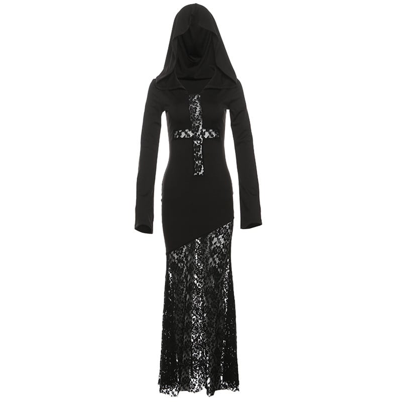 Kapucnis, magas derekú, hosszú ujjú, A-vonalú ruha – egyszínű poliészter-elasztán keverék, utcai divat, őszi 2024