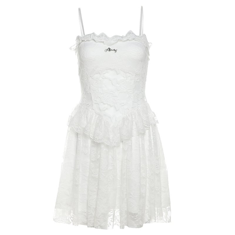 Női poliészter ruha, ujjatlan, A-vonal, csipke betéttel, magas derék, tavasz 2024