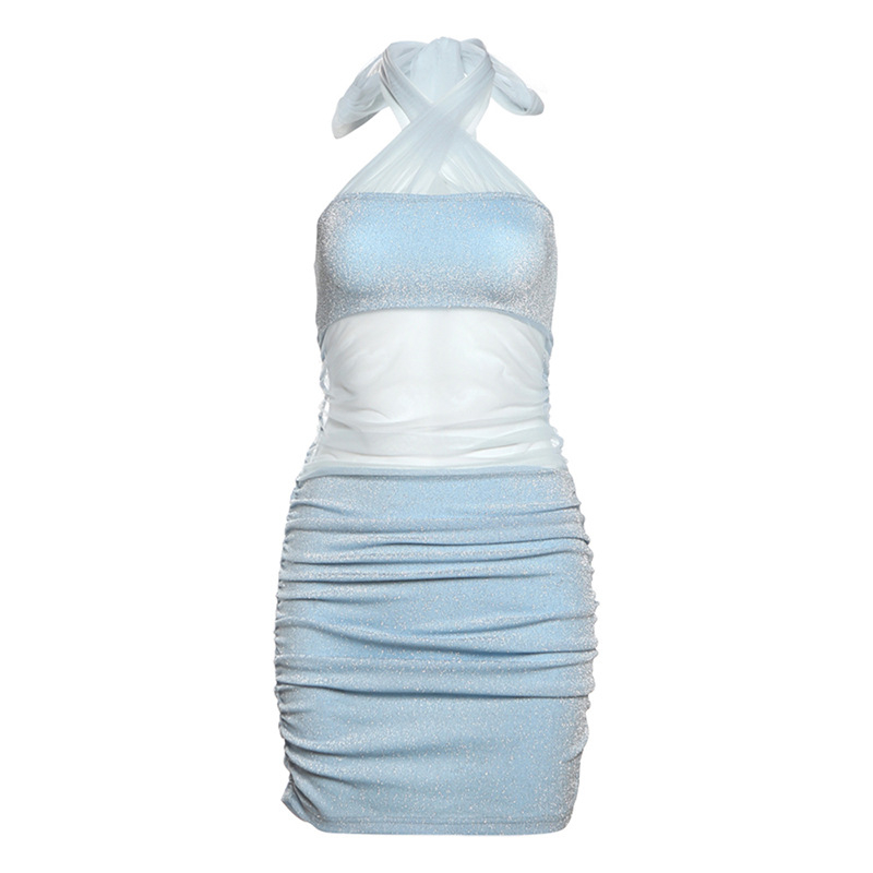 Rochie A-line fără mâneci, talie înaltă, amestec poliester-elastan, detaliu de cusătură