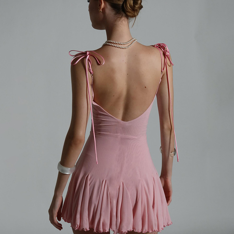 Rochie fără mâneci cu decolteu în V, spate gol, pe bretele, croială A-line, talie înaltă, poliester-elastan, Primăvara 2025