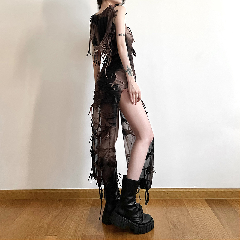 Haljina A-linije, midi dužine, bez rukava, s kapuljom, jednostavnog tona, materijal poliester s elastanom, ulični hipster stil
