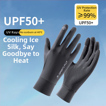 Vyrų vasarinės dviračių pirštinės su UV apsauga – greitai džiūsta, kvėpuoja, anti-slip, su liečiamu ekranu; Ice Silk poliesteris (71–80%) + Spandeksas (21–30%)