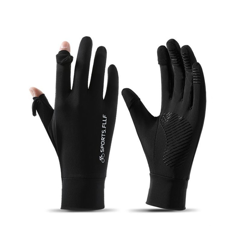 Vyrų vasarinės dviračių pirštinės su UV apsauga – greitai džiūsta, kvėpuoja, anti-slip, su liečiamu ekranu; Ice Silk poliesteris (71–80%) + Spandeksas (21–30%)