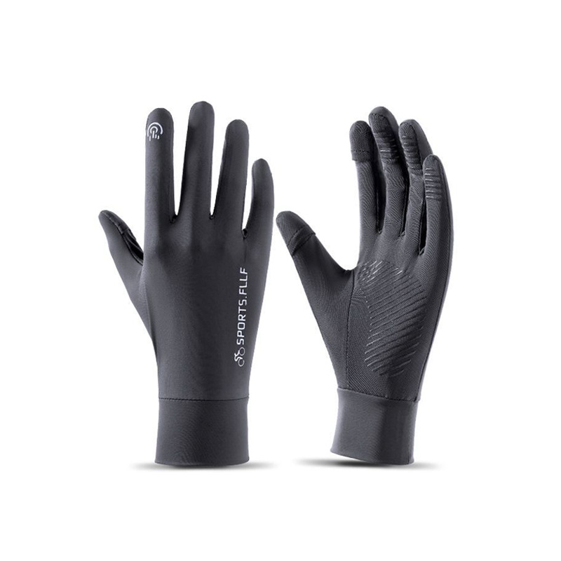 Vyrų vasarinės dviračių pirštinės su UV apsauga – greitai džiūsta, kvėpuoja, anti-slip, su liečiamu ekranu; Ice Silk poliesteris (71–80%) + Spandeksas (21–30%)