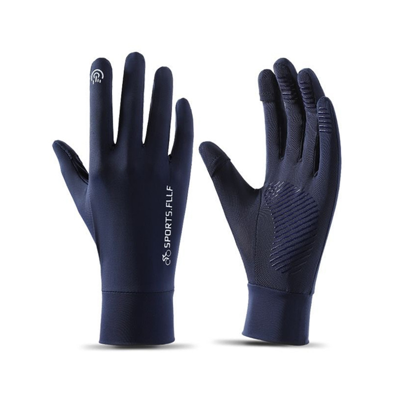 Vyrų vasarinės dviračių pirštinės su UV apsauga – greitai džiūsta, kvėpuoja, anti-slip, su liečiamu ekranu; Ice Silk poliesteris (71–80%) + Spandeksas (21–30%)