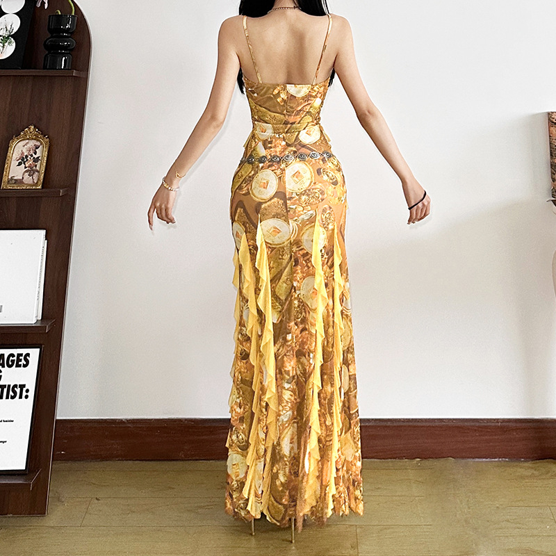 Rochie de femei fără mâneci cu decolteu în V, talie înaltă, croială A-line, lungă, culoare solidă, poliester