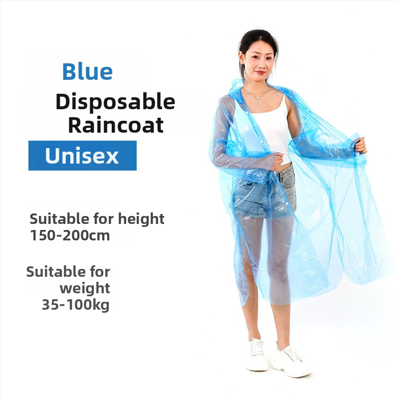 Vienkartinis lietaus pončas žygiams su PE audiniu, įprasto storio, 60–100 g, vienam asmeniui.