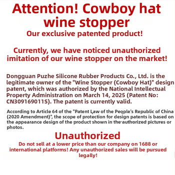 Szilikonból készült cowboy kalap formájú borosüveg-dugó, élelmiszer-minőségű, szivárgásmentes, logó nyomtatás lehetséges, testreszabható