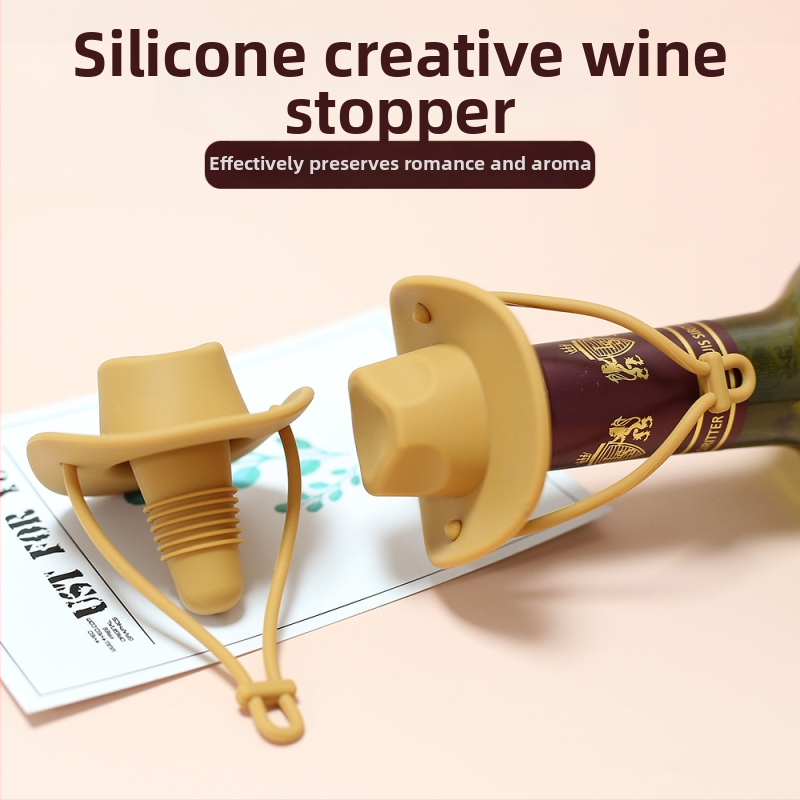Silicone vīna pudeles aizbāzis kauboja cepures formā, pārtikas kvalitāte, noplūdes novēršana, logotipa drukāšana pieejama