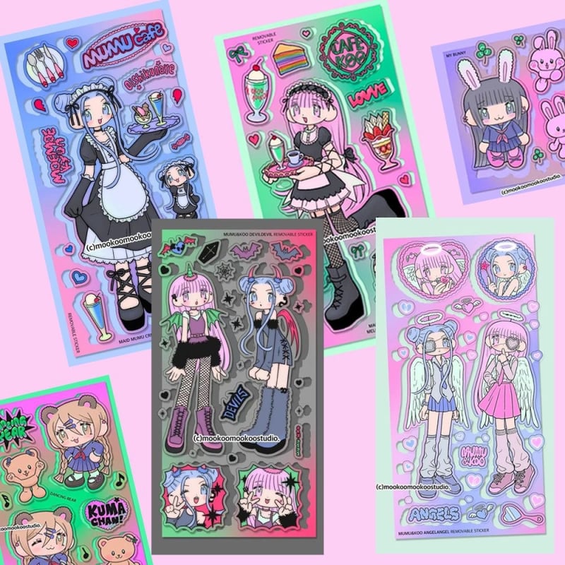 Stickere pentru planner: stil coreean, caracter cu uniformă Y2K, adezive, hârtie sintetică, imprimare, fără licență IP