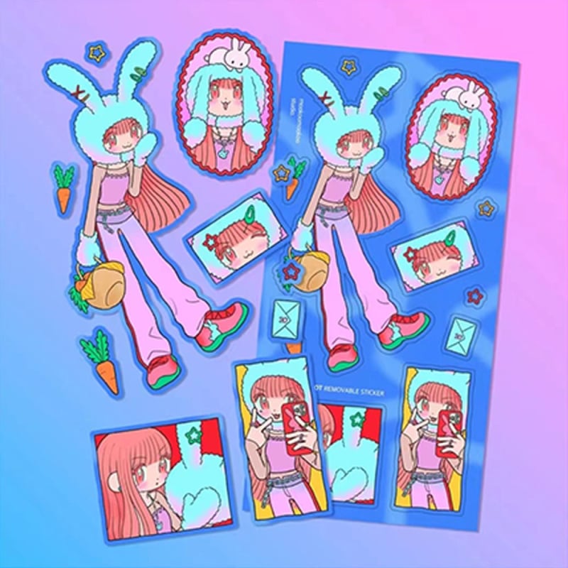 Stickere pentru planner: stil coreean, caracter cu uniformă Y2K, adezive, hârtie sintetică, imprimare, fără licență IP