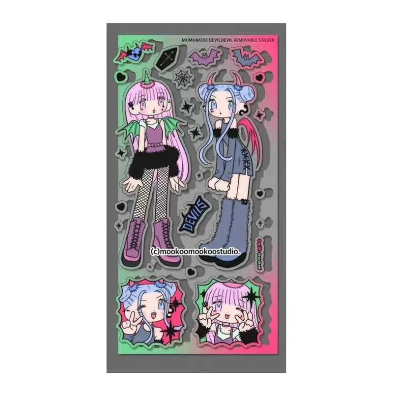 Stickere pentru planner: stil coreean, caracter cu uniformă Y2K, adezive, hârtie sintetică, imprimare, fără licență IP