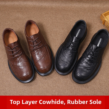 Vyriniai odiniai bateliai biurui ir laisvalaikiui, su apvalia nosimi, raišteliai, viršus iš veršienos odos, gumos padas