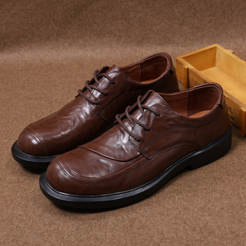 Vyriniai odiniai bateliai biurui ir laisvalaikiui, su apvalia nosimi, raišteliai, viršus iš veršienos odos, gumos padas