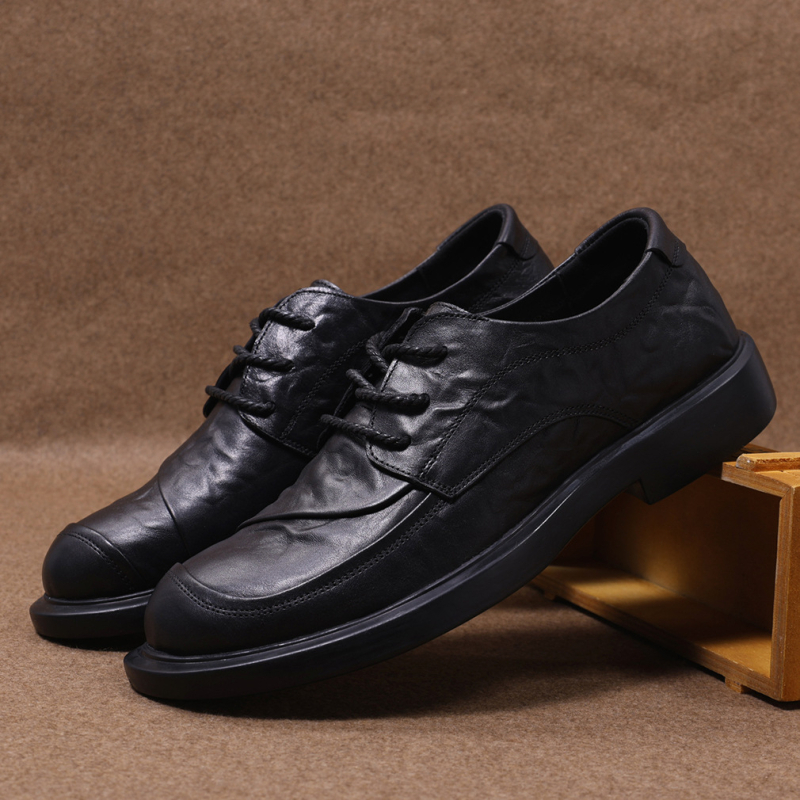 Vyriniai odiniai bateliai biurui ir laisvalaikiui, su apvalia nosimi, raišteliai, viršus iš veršienos odos, gumos padas