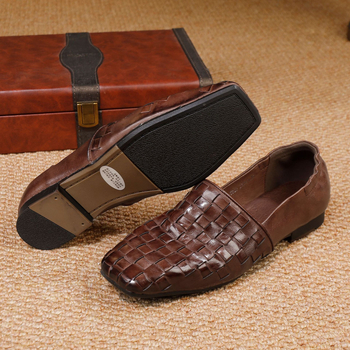 Ženske loafers – Kvadratni vrh, Gornji materijal: koža prvog sloja, Niska peta 1–3 cm, Gumena potplat, Unutarnji materijal: koža goveda