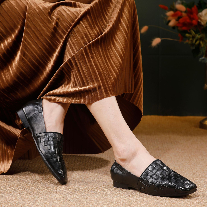 Ženske loafers – Kvadratni vrh, Gornji materijal: koža prvog sloja, Niska peta 1–3 cm, Gumena potplat, Unutarnji materijal: koža goveda