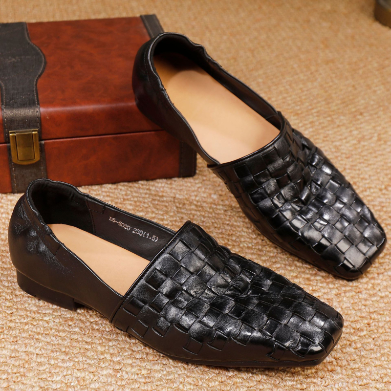 Ženske loafers – Kvadratni vrh, Gornji materijal: koža prvog sloja, Niska peta 1–3 cm, Gumena potplat, Unutarnji materijal: koža goveda