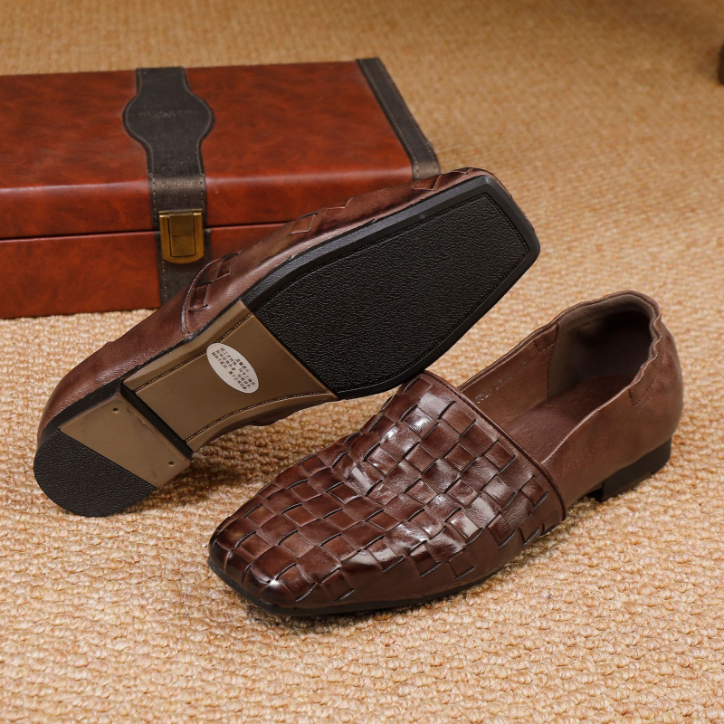 Ženske loafers – Kvadratni vrh, Gornji materijal: koža prvog sloja, Niska peta 1–3 cm, Gumena potplat, Unutarnji materijal: koža goveda