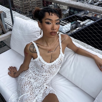 Rochie din dantelă cu halter, fără mâneci, poliester, talie înaltă, lungă