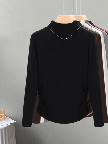 Majica s polu-okruglim ovratnikom, dugi rukavi, slim fit, akril