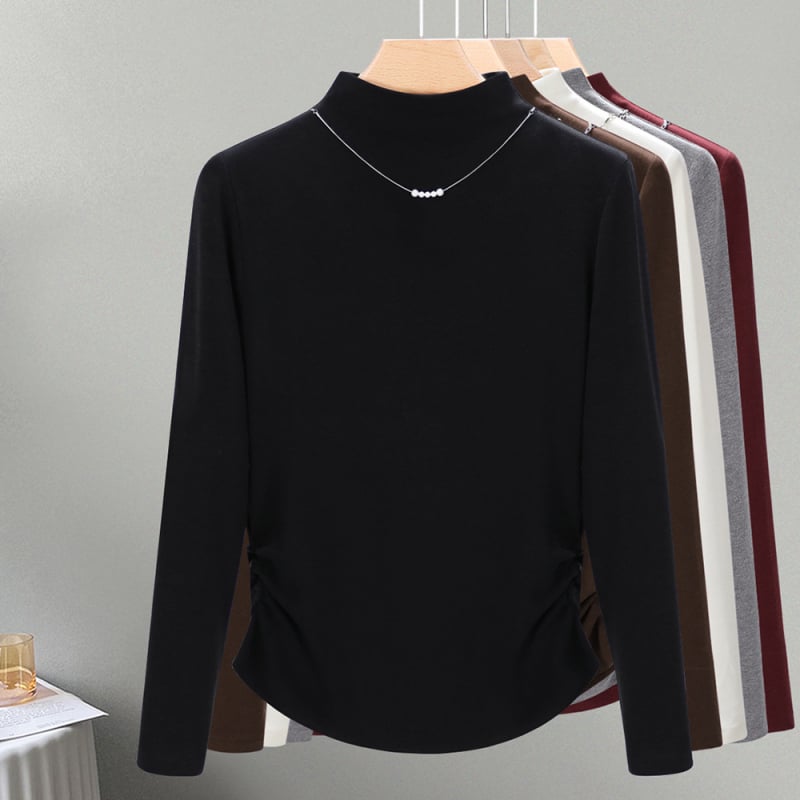 Majica s polu-okruglim ovratnikom, dugi rukavi, slim fit, akril
