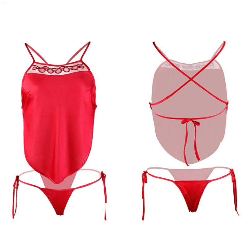 Seksi bellyband donje rublje s čipkom, halter vratne trake, umjetna svila i klasična izvezenost – noćna odjeća